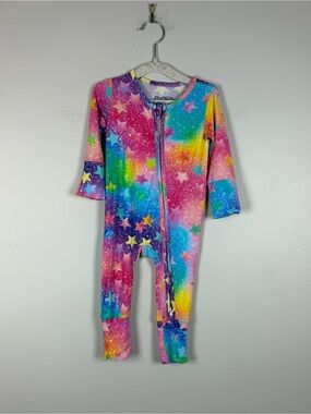 Posh TOT Rainbow Star Galaxy  Bamboo Baby Convertible Zippy Romper 6-9 Months